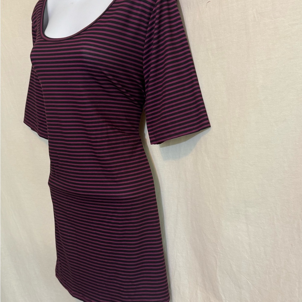C-47 LuLaRoe Purple & Black Stripe Short sleeve High Low Tunic Blouse Size L - Picture 9 of 15